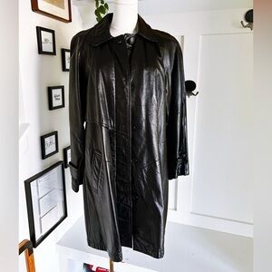 Wilsons Leather Black Genuine Leather Coat | Classic Longline Trench